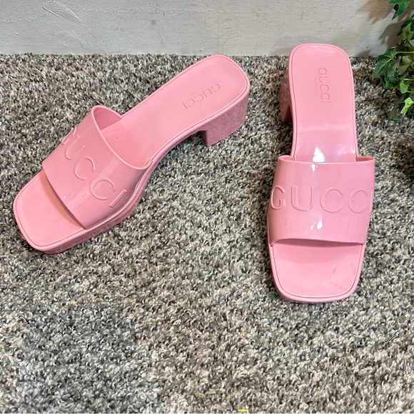 Gucci Shoes - Gucci Womens Rubber Slide Sandals Pink Logo Size 41 US 11